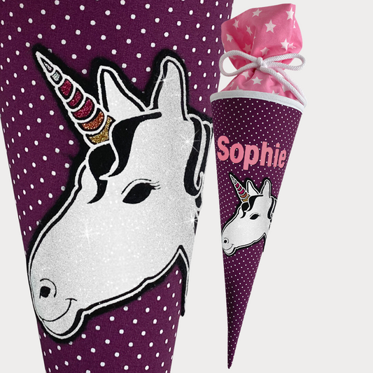 Einhorn 35 cm Lila mit Wimpel und Schmetterlinge