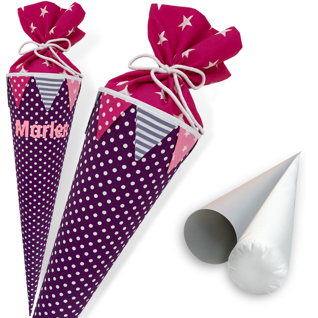 Lila Zuckertüte mit punkten und Wimpel