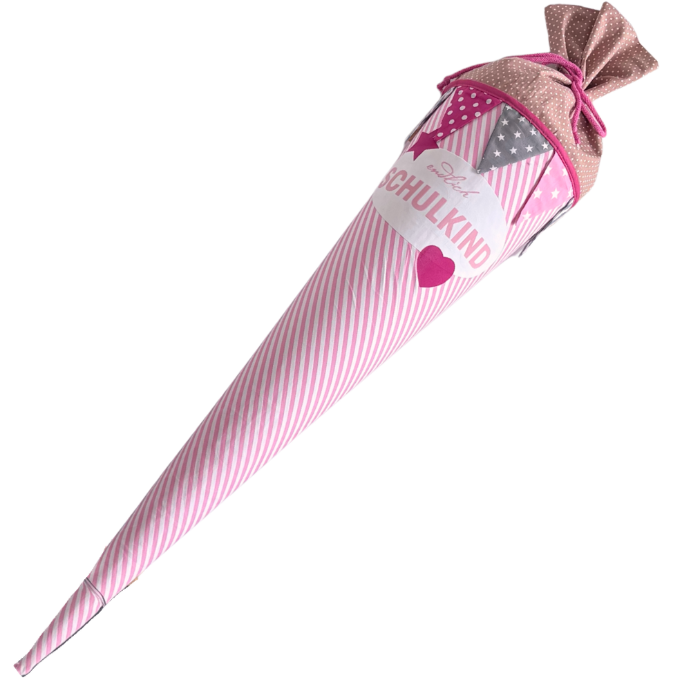 Rosa Stoffschultüte B-Ware im klassischen Streifendesign