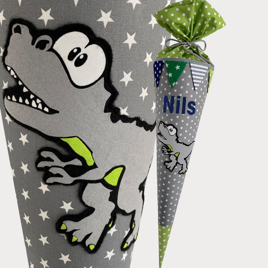 Dino 85cm in grau und grün mit Wimpel